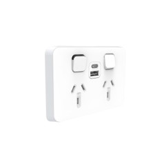 Clipsal Iconic Switched Socket 1xEx2 USB Charger A+C, Vivid White Clipsal Iconic Switched Socket 1xEx2 USB Charger A+C, Vivid White