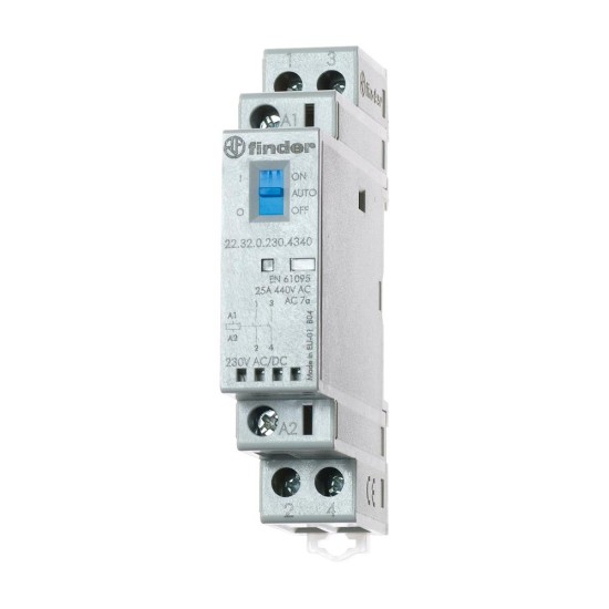Finder 22 Series Modular Contactor 25A 12V AC DC Coil 2 Normally Open Contacts Finder 22 Series Modular Contactor 25A 12V AC DC Coil 2 Normally Open Contacts