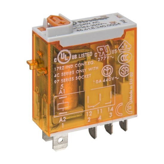 Finder 46 Series Miniature Relay 16A 1 CO 240V AC Coil with PB plus LED plus Mech. Indicator Finder 46 Series Miniature Relay 16A 1 CO 240V AC Coil with PB plus LED plus Mech. Indicator