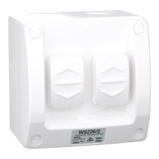 Weathershield, Switch, 2-Gang, 16AX, 250VAC, IP66, Resistant White Weathershield, Switch, 2-Gang, 16AX, 250VAC, IP66, Resistant White
