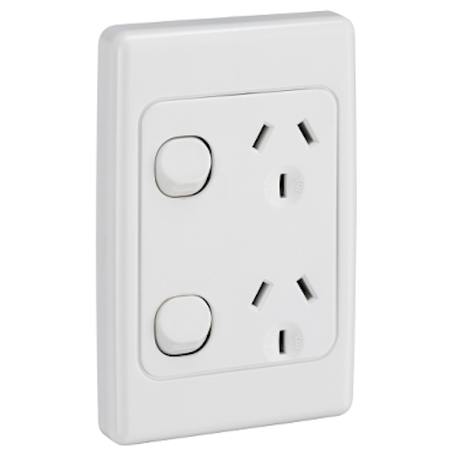 Clipsal 2000 Series Twin Switch Socket Outlet 250V, 10A, Vertical, Two piece base, White Electric Clipsal 2000 Series Twin Switch Socket Outlet 250V, 10A, Vertical, Two piece base, White Electric