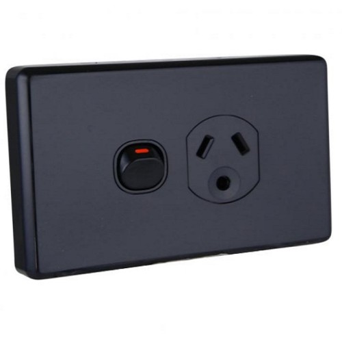 Clipsal Socket Outlets Single Switch Horizontal, 250V, 10A, Round Earth Pin, Black Clipsal Socket Outlets Single Switch Horizontal, 250V, 10A, Round Earth Pin, Black