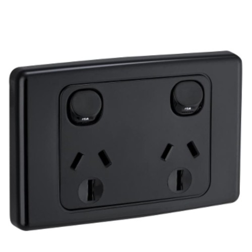 Clipsal 2000 Series Twin Switch Socket Outlet, 250V, 15A, Black Clipsal 2000 Series Twin Switch Socket Outlet, 250V, 15A, Black