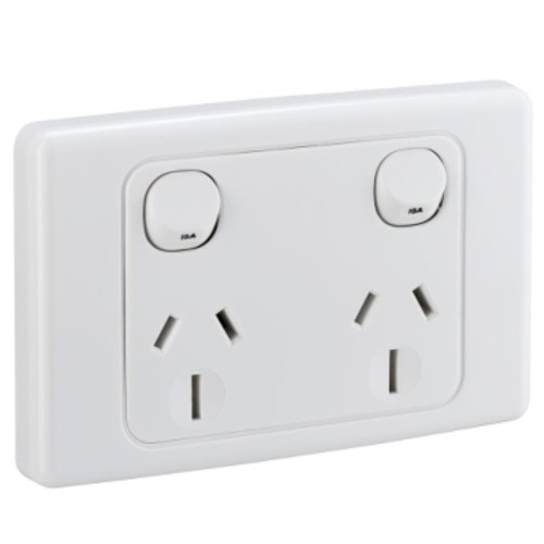 Clipsal 2000 Series Twin Switch Socket Outlet, 250V, 15A, White Electric Clipsal 2000 Series Twin Switch Socket Outlet, 250V, 15A, White Electric