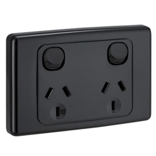 Clipsal 2000 Series Twin Switch Socket Outlet, 250V, 10A, Black Clipsal 2000 Series Twin Switch Socket Outlet, 250V, 10A, Black