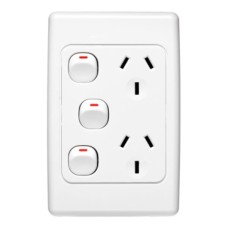 Clipsal 2000 Series Twin Switch Socket Outlet, 250V, 10A, Vertical, Removable Extra Switch, White Electric Clipsal 2000 Series Twin Switch Socket Outlet, 250V, 10A, Vertical, Removable Extra Switch, White Electric