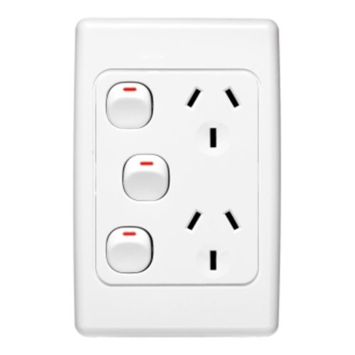 Clipsal 2000 Series Twin Switch Socket Outlet, 250V, 10A, Vertical, Removable Extra Switch, White Electric Clipsal 2000 Series Twin Switch Socket Outlet, 250V, 10A, Vertical, Removable Extra Switch, White Electric