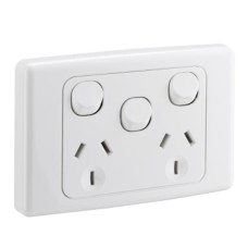 Clipsal 2000 Series Twin Switch Socket Outlet, 250V, 10A, Removable Extra Switch, White Electric Clipsal 2000 Series Twin Switch Socket Outlet, 250V, 10A, Removable Extra Switch, White Electric