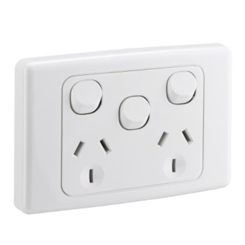 Clipsal 2000 Series Twin Switch Socket Outlet, 250V, 10A, Removable Extra Switch, White Electric Clipsal 2000 Series Twin Switch Socket Outlet, 250V, 10A, Removable Extra Switch, White Electric