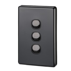 Clipsal Switch Single, Standard Size, Vertical Mount, 3 Gang, 250V, 10A, Black