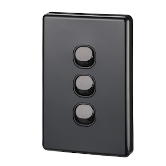 Clipsal Switch Single, Standard Size, Vertical Mount, 3 Gang, 250V, 10A, Black