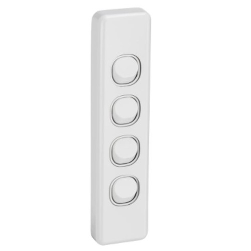 Clipsal C2000 Series, Switch Assembled, Architrave, 4-gang, 250V, 10AX, White Electric Clipsal C2000 Series, Switch Assembled, Architrave, 4-gang, 250V, 10AX, White Electric