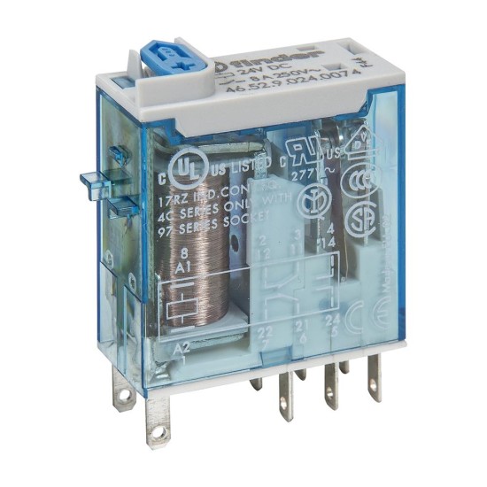 Finder 46 Series Miniature Relay 8A 2 CO. 24V DC Coil with PB plus LED plus Mech. Indicator Finder 46 Series Miniature Relay 8A 2 CO. 24V DC Coil with PB plus LED plus Mech. Indicator