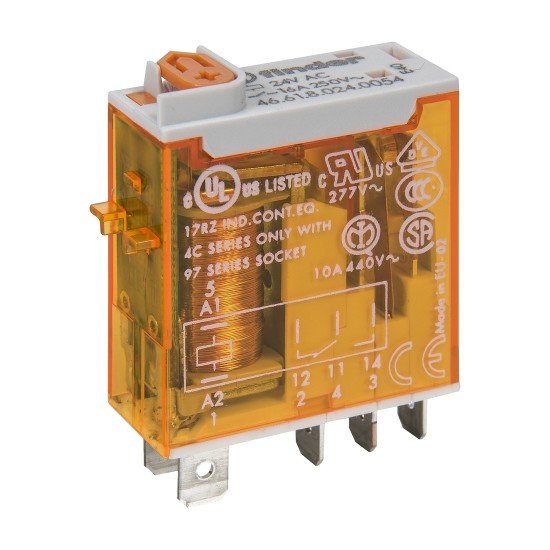 Finder 46 Series Miniature Relay 16A 1 CO 24V AC Coil with PB plus LED plus Mech. Indicator Finder 46 Series Miniature Relay 16A 1 CO 24V AC Coil with PB plus LED plus Mech. Indicator