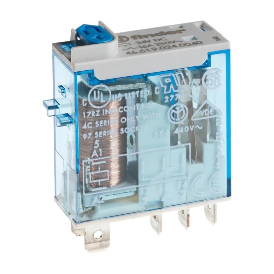 Finder 46 Series Miniature Relay 16A 1 CO 24V DC Coil with PB plus LED plus Mech. Indicator Finder 46 Series Miniature Relay 16A 1 CO 24V DC Coil with PB plus LED plus Mech. Indicator