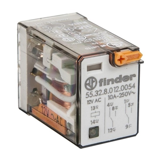Finder 55 Series Miniature GP Relay 10A 2CO 12V AC Coil with PB plus LED plus Mech Indicator Finder 55 Series Miniature GP Relay 10A 2CO 12V AC Coil with PB plus LED plus Mech Indicator