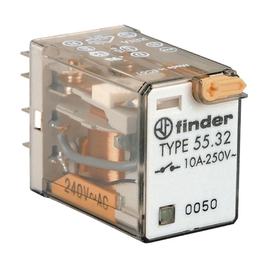 Finder 55 Series Miniature GP Relay 10A 2CO 24V AC Coil with PB plus LED plus Mech Indicator Finder 55 Series Miniature GP Relay 10A 2CO 24V AC Coil with PB plus LED plus Mech Indicator