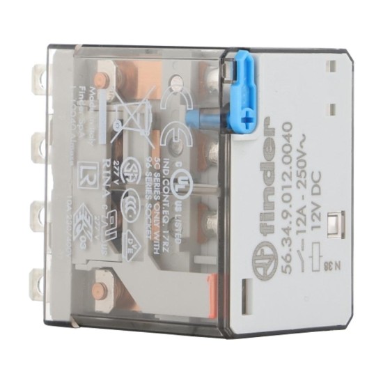 Finder 56 Series Miniature Power Relay 12A 4CO 12V DC Coil with PB plus Mechanical Indicator Finder 56 Series Miniature Power Relay 12A 4CO 12V DC Coil with PB plus Mechanical Indicator