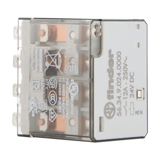 Finder 56 Series Miniature Power Relay 12A 4CO 24V DC Coil Finder 56 Series Miniature Power Relay 12A 4CO 24V DC Coil