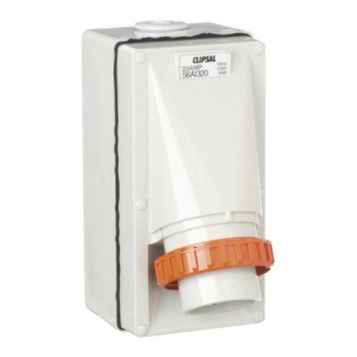 Clipsal - 56 Series Appliance Inlet IP66, 250V 20A - 3 Round Pins, Grey Clipsal - 56 Series Appliance Inlet IP66, 250V 20A - 3 Round Pins, Grey