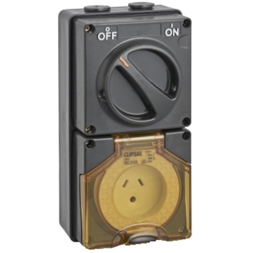 Clipsal - 56 Series Switched Socket Outlet 250V, 10A, 2 Flat and Round Earth PIN, IP66, 1 Pole, Woolworths Grey Clipsal - 56 Series Switched Socket Outlet 250V, 10A, 2 Flat and Round Earth PIN, IP66, 1 Pole, Woolworths Grey