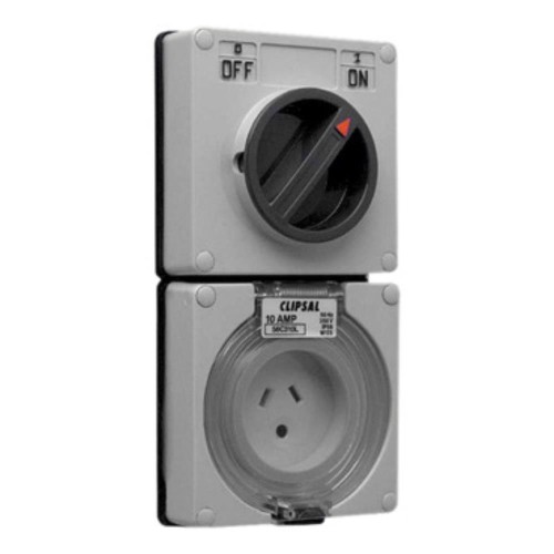 Clipsal - 56 Series Switched Socket Surface 3 PIN Light 10A Less Enclosure, Grey Clipsal - 56 Series Switched Socket Surface 3 PIN Light 10A Less Enclosure, Grey