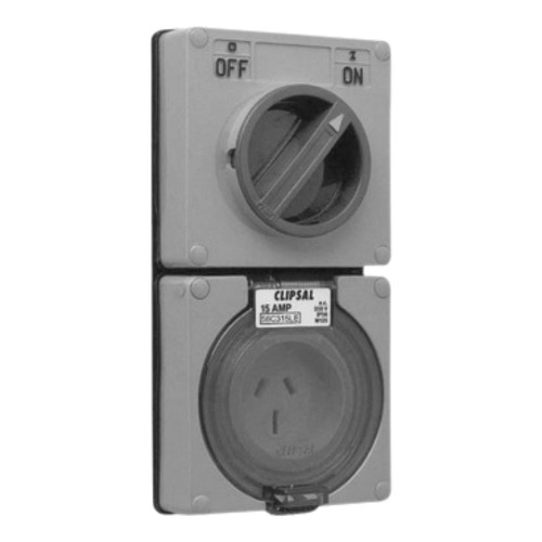 Clipsal - 56 Series Switched Socket Surface IP66 3 PIN 15A Less Enclosure, Grey Clipsal - 56 Series Switched Socket Surface IP66 3 PIN 15A Less Enclosure, Grey