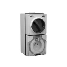 Clipsal - 56 Series Switched Socket Outlet 250V, 20A, 3 Flat PIN, IP66, 1 Pole, Grey Clipsal - 56 Series Switched Socket Outlet 250V, 20A, 3 Flat PIN, IP66, 1 Pole, Grey