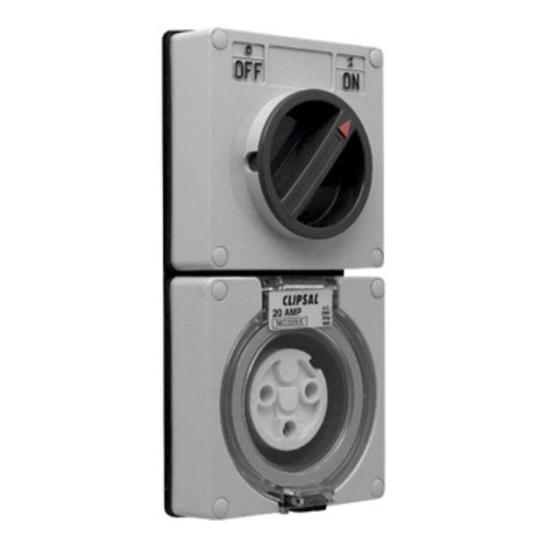 Clipsal - 56 Series Switched Socket Surface IP66 3 PIN 20A Less Enclosure, Grey Clipsal - 56 Series Switched Socket Surface IP66 3 PIN 20A Less Enclosure, Grey