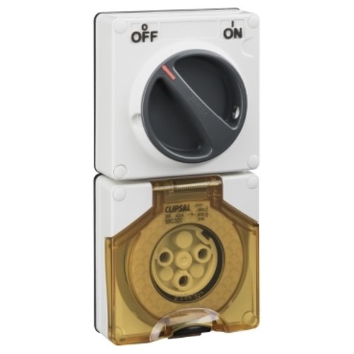 Clipsal - 56 Series Switched Socket Surface IP66 3 PIN 20A Less Enclosure, Resistant White Electric Clipsal - 56 Series Switched Socket Surface IP66 3 PIN 20A Less Enclosure, Resistant White Electric
