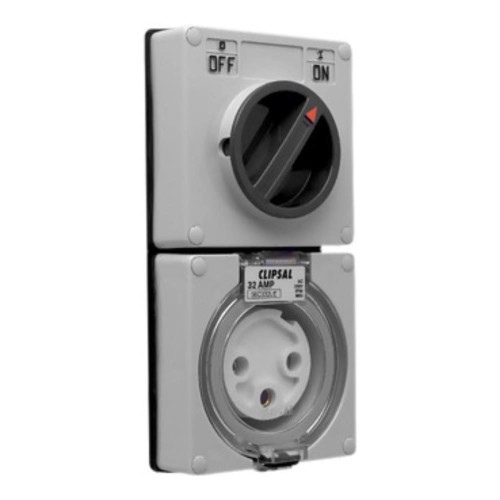 Clipsal - 56 Series Switched Socket Surface IP66 3 PIN 32A Less Enclosure, Grey Clipsal - 56 Series Switched Socket Surface IP66 3 PIN 32A Less Enclosure, Grey