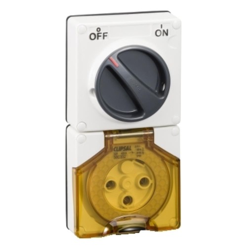 Clipsal - 56 Series Switched Socket Surface IP66 3 PIN 32A Less Enclosure, Resistant White Electric