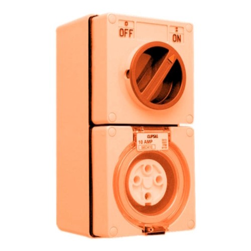 Clipsal - 56 Series Switched Socket Outlet 500V, 10A, 4 Round PIN, IP66, 3 Pole, Resistant Orange Clipsal - 56 Series Switched Socket Outlet 500V, 10A, 4 Round PIN, IP66, 3 Pole, Resistant Orange