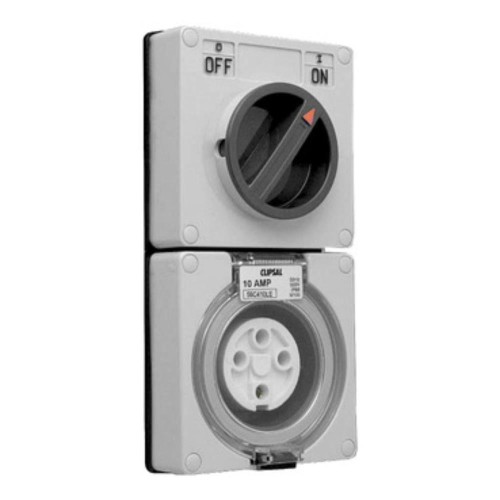 Clipsal - 56 Series Switched Socket Surface IP66 4 PIN 10A Less Enclosure, Grey Clipsal - 56 Series Switched Socket Surface IP66 4 PIN 10A Less Enclosure, Grey