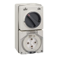 Clipsal - 56 Series Switched Socket Outlet 500V, 50A, 4 Round PIN, IP66, 3 Pole, Grey Clipsal - 56 Series Switched Socket Outlet 500V, 50A, 4 Round PIN, IP66, 3 Pole, Grey