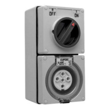 Clipsal - 56 Series Switched Socket Outlet 500V, 10A, 5 Round PIN, IP66, 3 Pole, Grey Clipsal - 56 Series Switched Socket Outlet 500V, 10A, 5 Round PIN, IP66, 3 Pole, Grey
