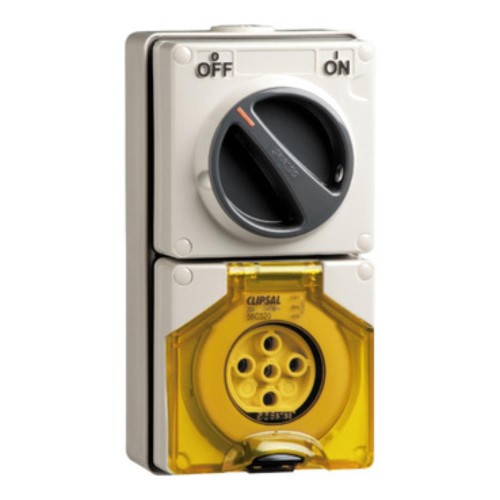 Clipsal - 56 Series Switched Socket Outlet 500V, 20A, 5 Round PIN, IP66, 3 Pole, Surface Mount, Resistant White Electric Clipsal - 56 Series Switched Socket Outlet 500V, 20A, 5 Round PIN, IP66, 3 Pole, Surface Mount, Resistant White Electric