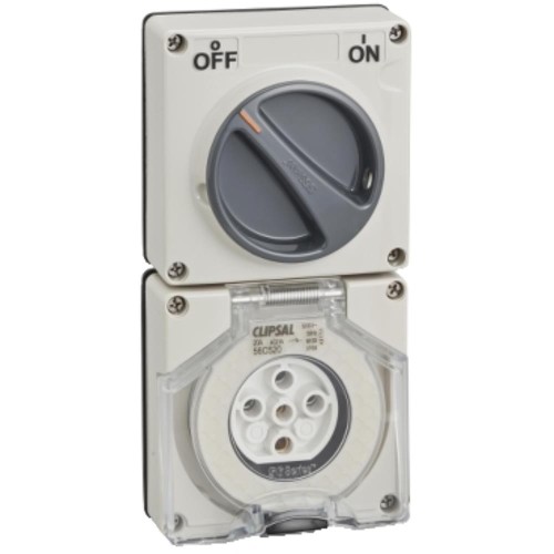 Clipsal - 56 Series Switched Socket Surface IP66 5 PIN 20A Less Enclosure, Grey Clipsal - 56 Series Switched Socket Surface IP66 5 PIN 20A Less Enclosure, Grey