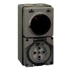 Clipsal - 56 Series Switched Socket Outlet 500V, 32A, 5 Round PIN, IP66, 3 Pole, Surface Mount, Woolworths Grey Clipsal - 56 Series Switched Socket Outlet 500V, 32A, 5 Round PIN, IP66, 3 Pole, Surface Mount, Woolworths Grey
