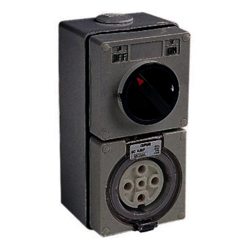 Clipsal - 56 SeriesSwitched Socket Outlet500V, 50A, 5 Round PIN, IP66, 3 Pole, Surface Mount, Woolworths Grey Clipsal - 56 SeriesSwitched Socket Outlet500V, 50A, 5 Round PIN, IP66, 3 Pole, Surface Mount, Woolworths Grey