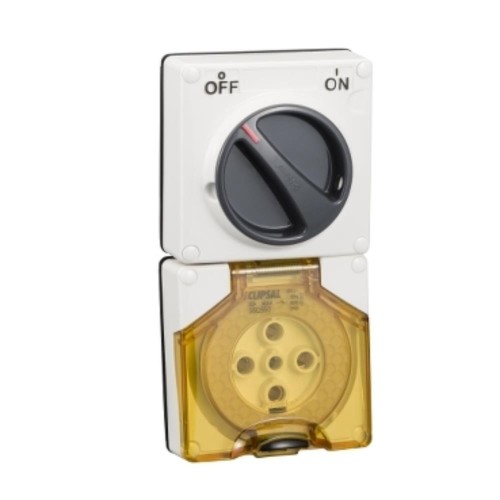 Clipsal - 56 Series Switched Socket Surface IP66 5 PIN 50A Less Enclosure, Resistant White Electric Clipsal - 56 Series Switched Socket Surface IP66 5 PIN 50A Less Enclosure, Resistant White Electric
