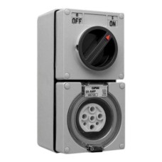 Clipsal - 56 Series Switched Socket Outlet 500V, 20A, 7 Round PIN, IP66, 3 Pole, Surface Mount, Grey Clipsal - 56 Series Switched Socket Outlet 500V, 20A, 7 Round PIN, IP66, 3 Pole, Surface Mount, Grey