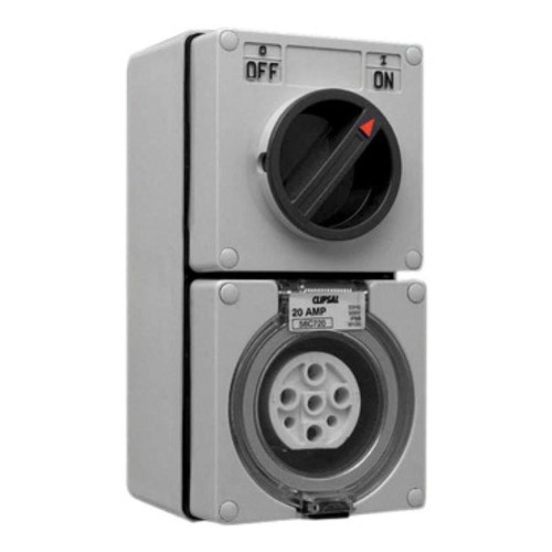 Clipsal - 56 Series Switched Socket Outlet 500V, 20A, 7 Round PIN, IP66, 3 Pole, Surface Mount, Grey Clipsal - 56 Series Switched Socket Outlet 500V, 20A, 7 Round PIN, IP66, 3 Pole, Surface Mount, Grey