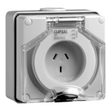 Clipsal - 56 Series Surface Socket IP66, 250V 10A - 3 Flat Pins, Grey Clipsal - 56 Series Surface Socket IP66, 250V 10A - 3 Flat Pins, Grey