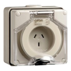 Clipsal - 56 Series Surface Socket IP66, 250V 10A - 3 Flat Pins, Resistant White Electric Clipsal - 56 Series Surface Socket IP66, 250V 10A - 3 Flat Pins, Resistant White Electric