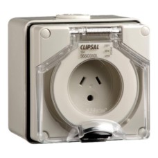 Clipsal - 56 Series Surface Socket IP66, 250V 10A - 2 Flat Pins and Round Earth, Grey Clipsal - 56 Series Surface Socket IP66, 250V 10A - 2 Flat Pins and Round Earth, Grey