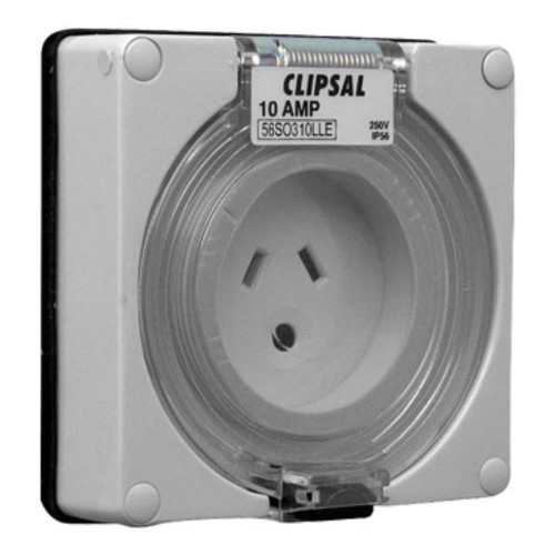 Clipsal - 56 Series Socket Outlet Surface 3 PIN 10A LT Less Enclosure, Grey Clipsal - 56 Series Socket Outlet Surface 3 PIN 10A LT Less Enclosure, Grey