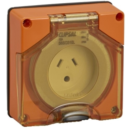 Clipsal - 56 Series Socket Outlet Surface 3 PIN 10A LT Less Enclosure, Resistant Orange Clipsal - 56 Series Socket Outlet Surface 3 PIN 10A LT Less Enclosure, Resistant Orange