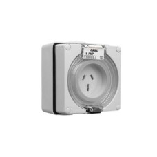 Clipsal - 56 Series Surface Socket IP66, 250V 15A - 3 Flat Pins, Grey Clipsal - 56 Series Surface Socket IP66, 250V 15A - 3 Flat Pins, Grey
