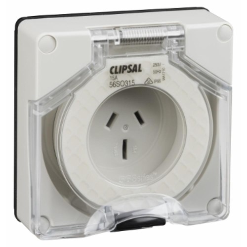 Clipsal - 56 Series Socket Outlet Surface 3 PIN 15A Less Enclosure, Grey Clipsal - 56 Series Socket Outlet Surface 3 PIN 15A Less Enclosure, Grey
